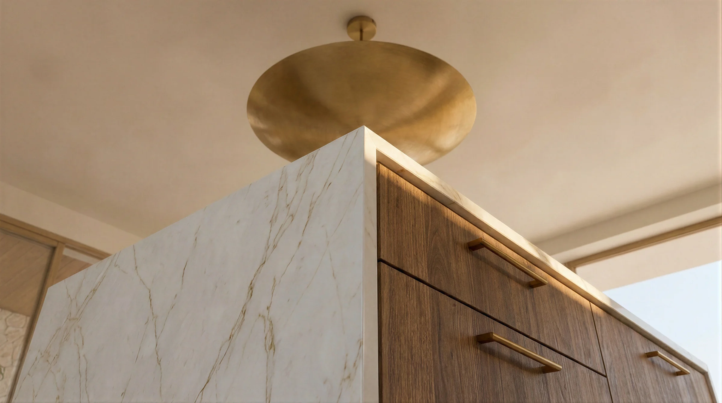 Plafond de bois et pierre claire, Casa Solstice